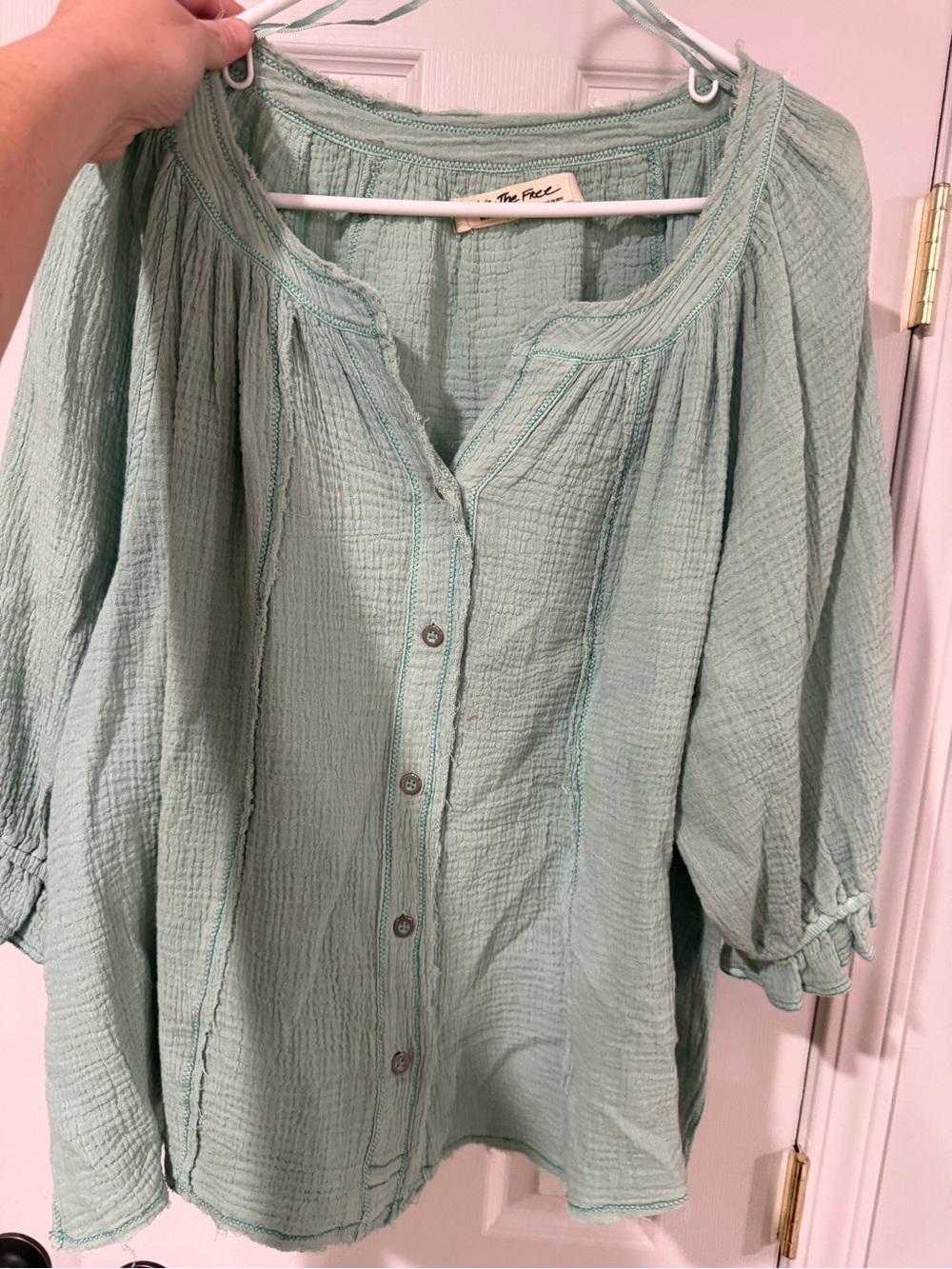 The Free People Women's Sage Green Button-Front Gauze Top